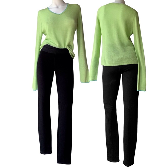 _ Luscious light lime 100% cashmere long sleeve v-neck sweater - size M - Picture 6 of 6